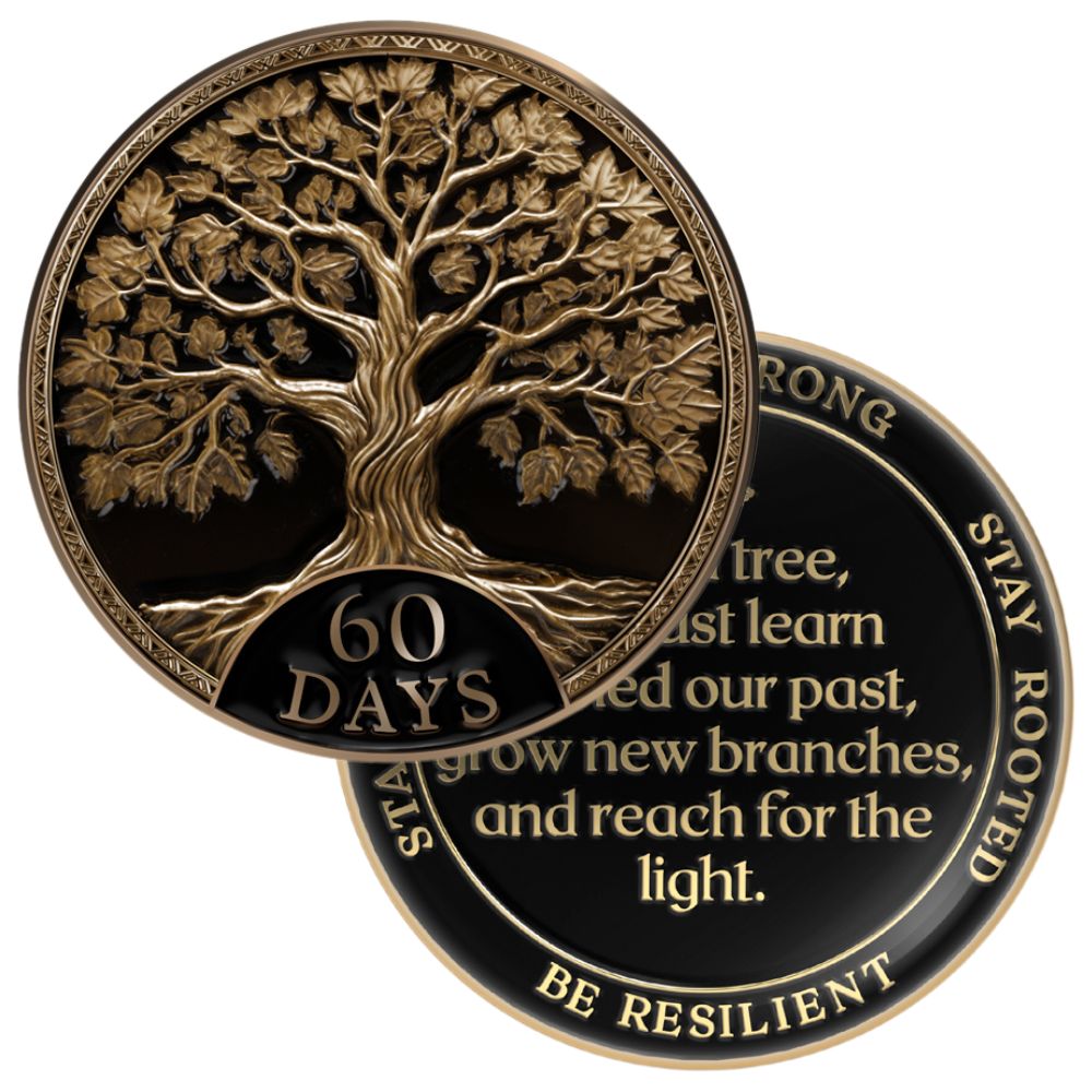 Tree of Life Affirmation Sobriety Coin Gift Set - Antique Gold