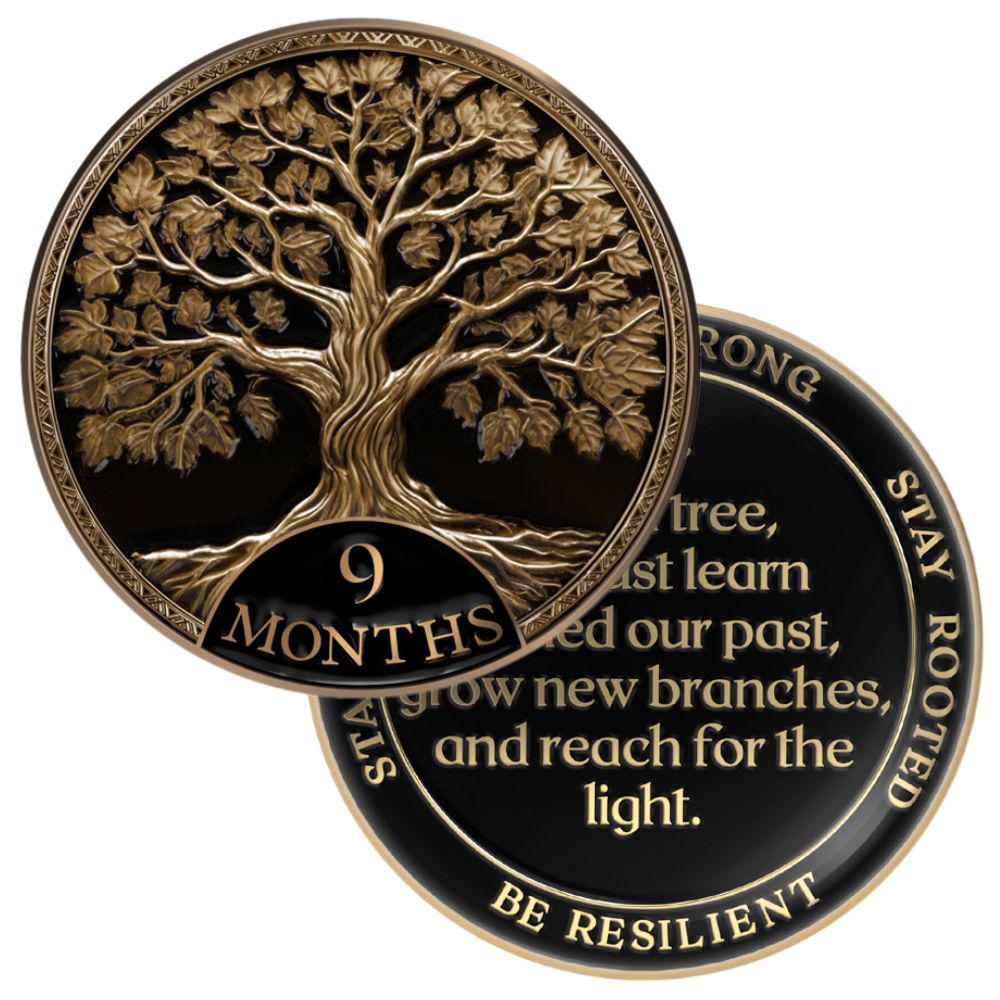 Tree of Life Affirmation Sobriety Coin Gift Set - Antique Gold
