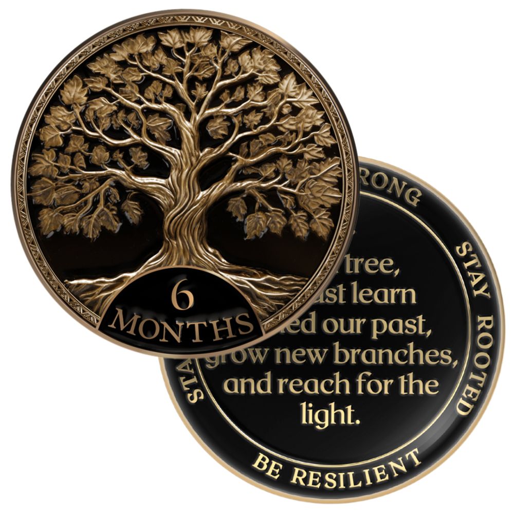 Tree of Life Affirmation Sobriety Coin Gift Set - Antique Gold