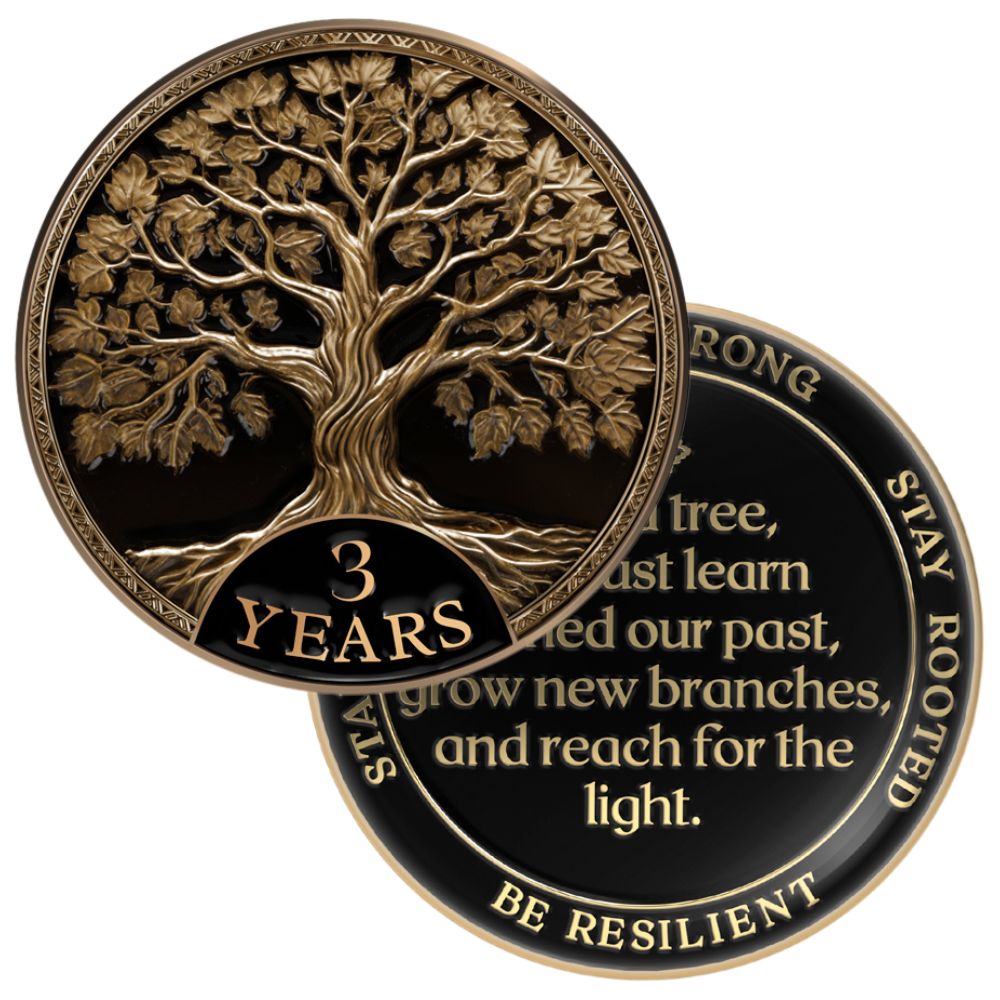 Tree of Life Affirmation Sobriety Coin Gift Set - Antique Gold