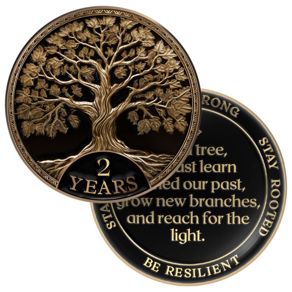 Tree of Life Affirmation Sobriety Coin Gift Set - Antique Gold