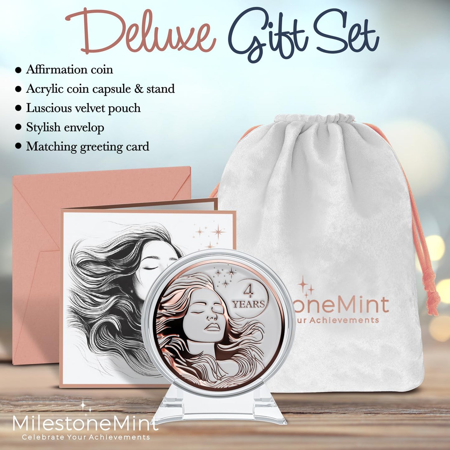 Woman's Serenity Token Sobriety Coin Gift Set Rose Gold