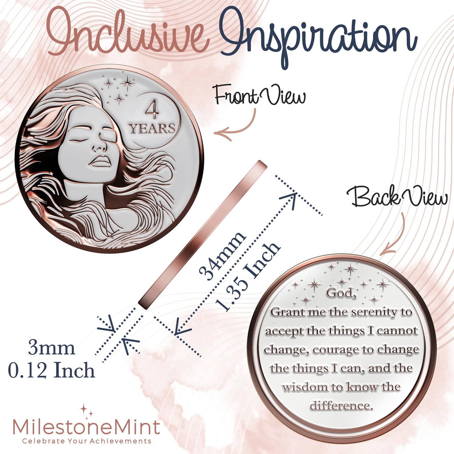 Woman's Serenity Token Sobriety Coin Gift Set Rose Gold