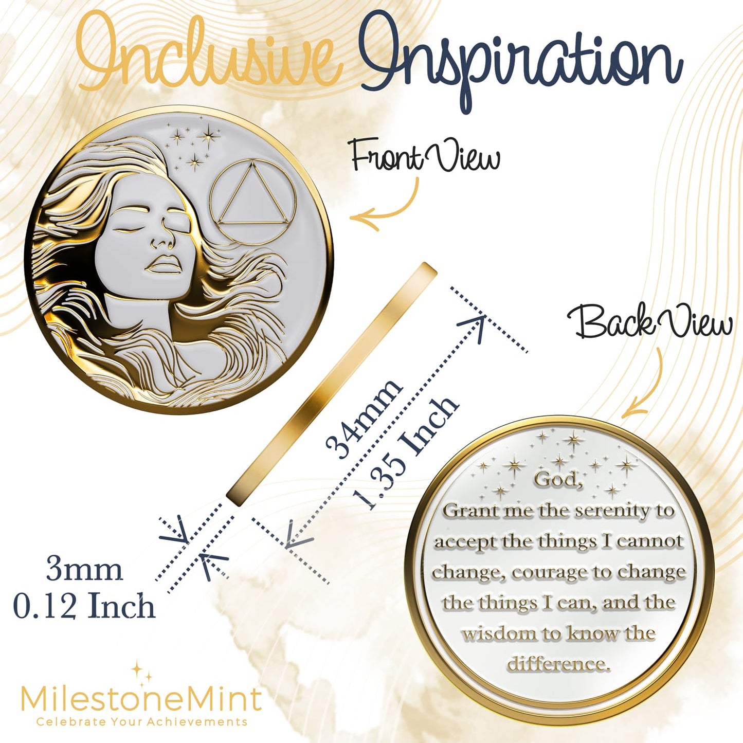 Woman's Serenity Token Sobriety Coin Gift Set - Gold