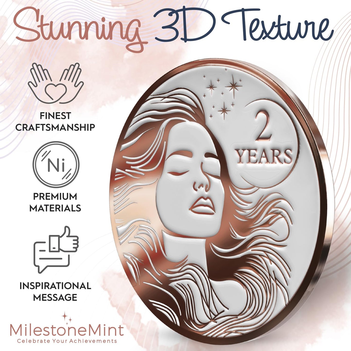 Woman's Serenity Token Sobriety Coin Gift Set Rose Gold