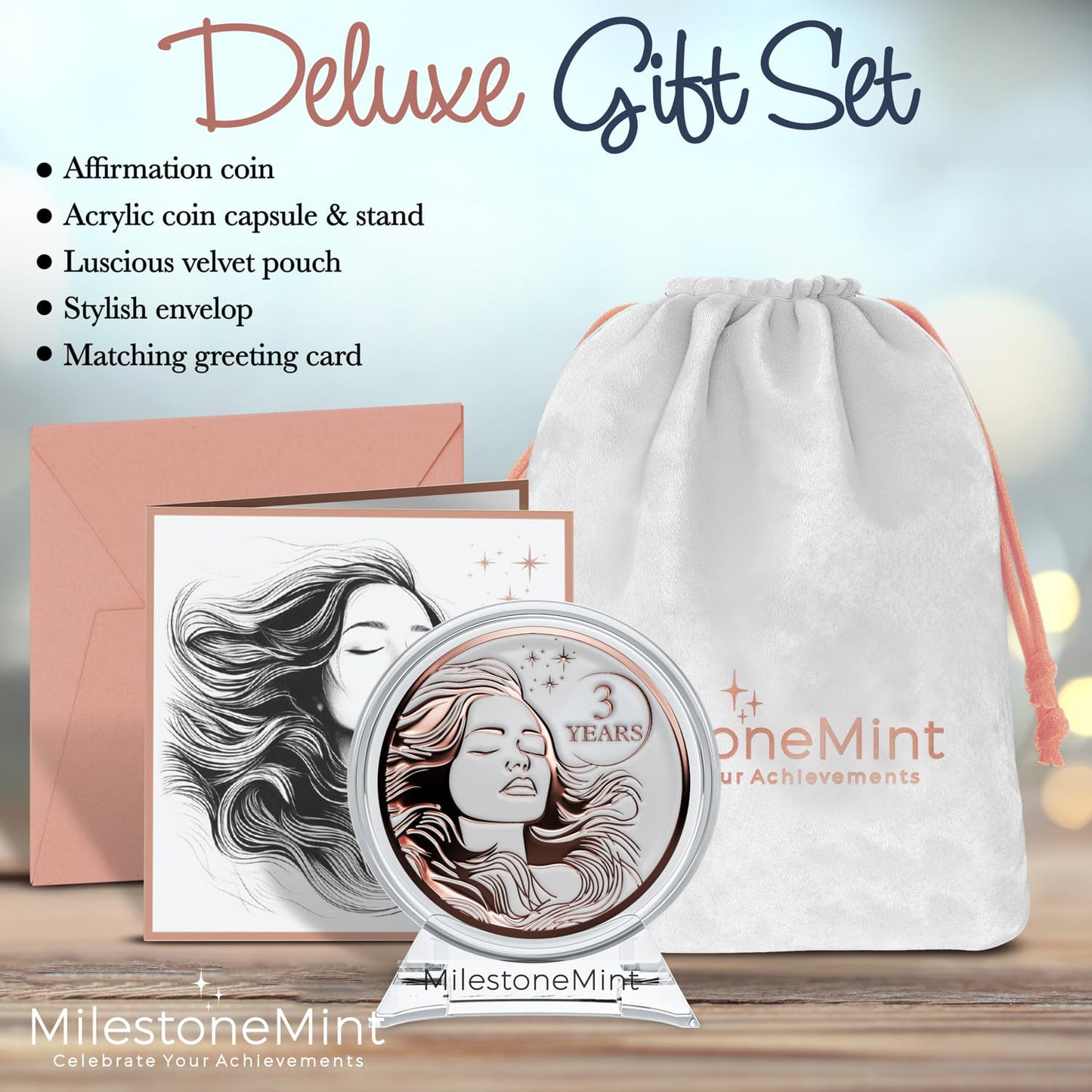 Woman's Serenity Token Sobriety Coin Gift Set Rose Gold