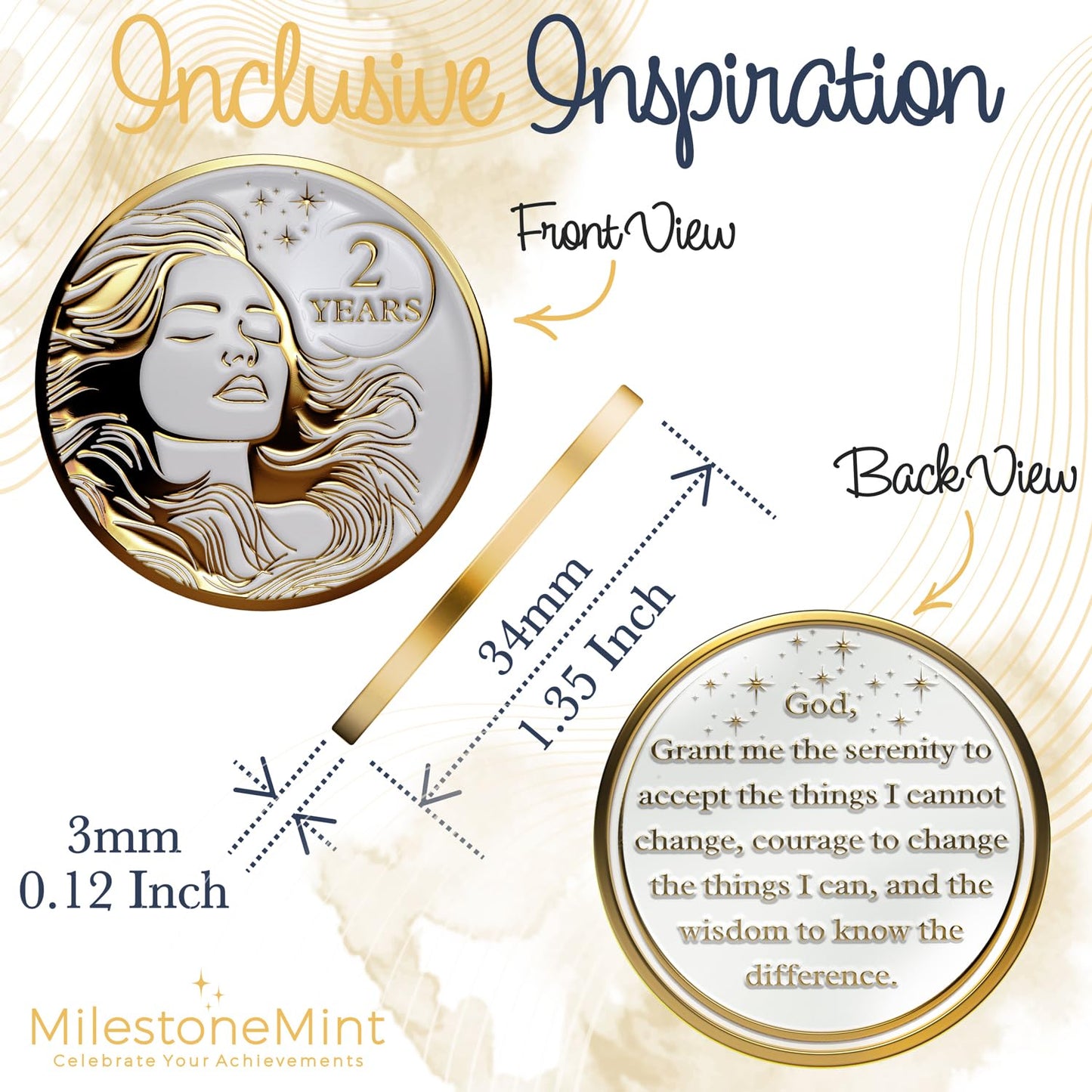 Woman's Serenity Token Sobriety Coin Gift Set - Gold