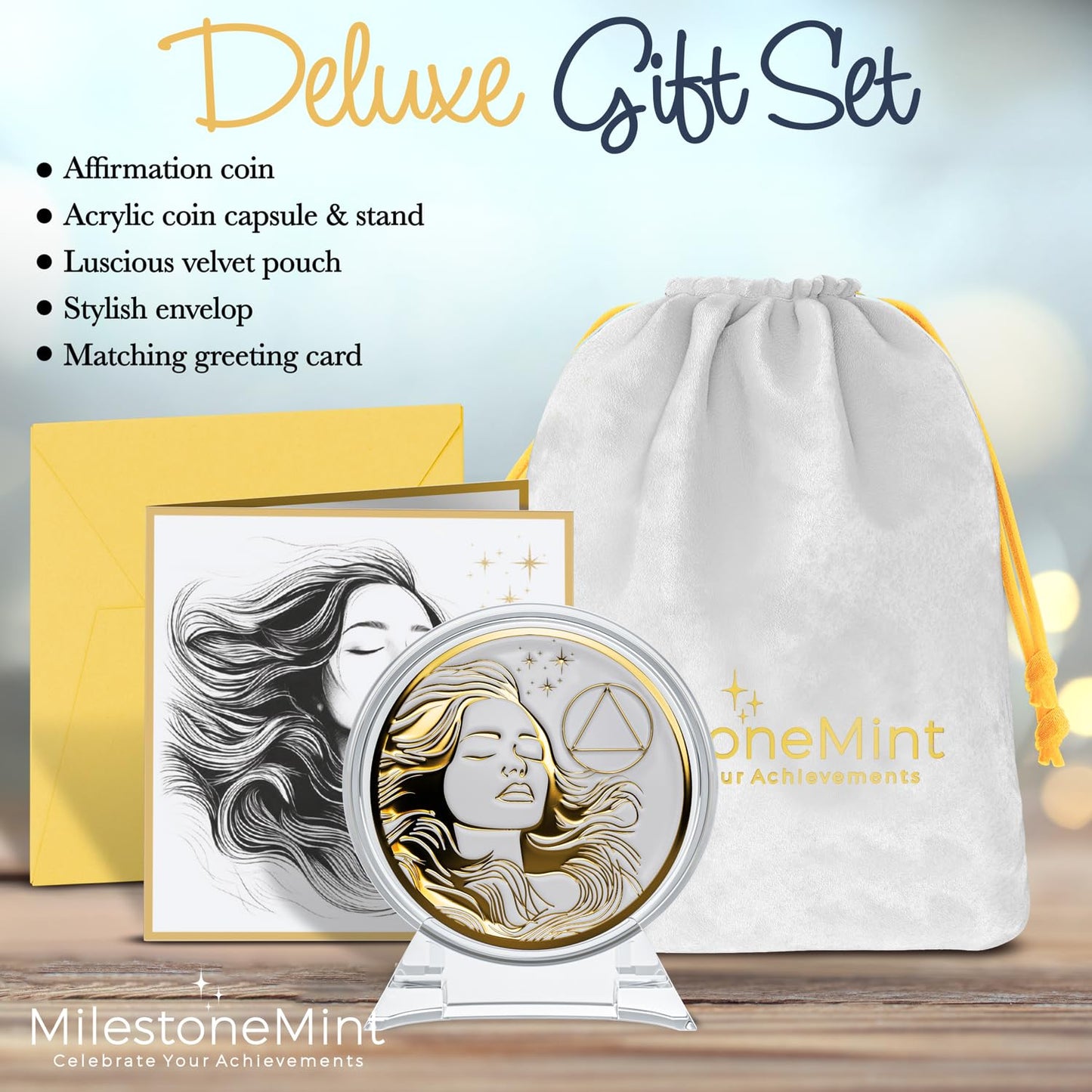 Woman's Serenity Token Sobriety Coin Gift Set - Gold