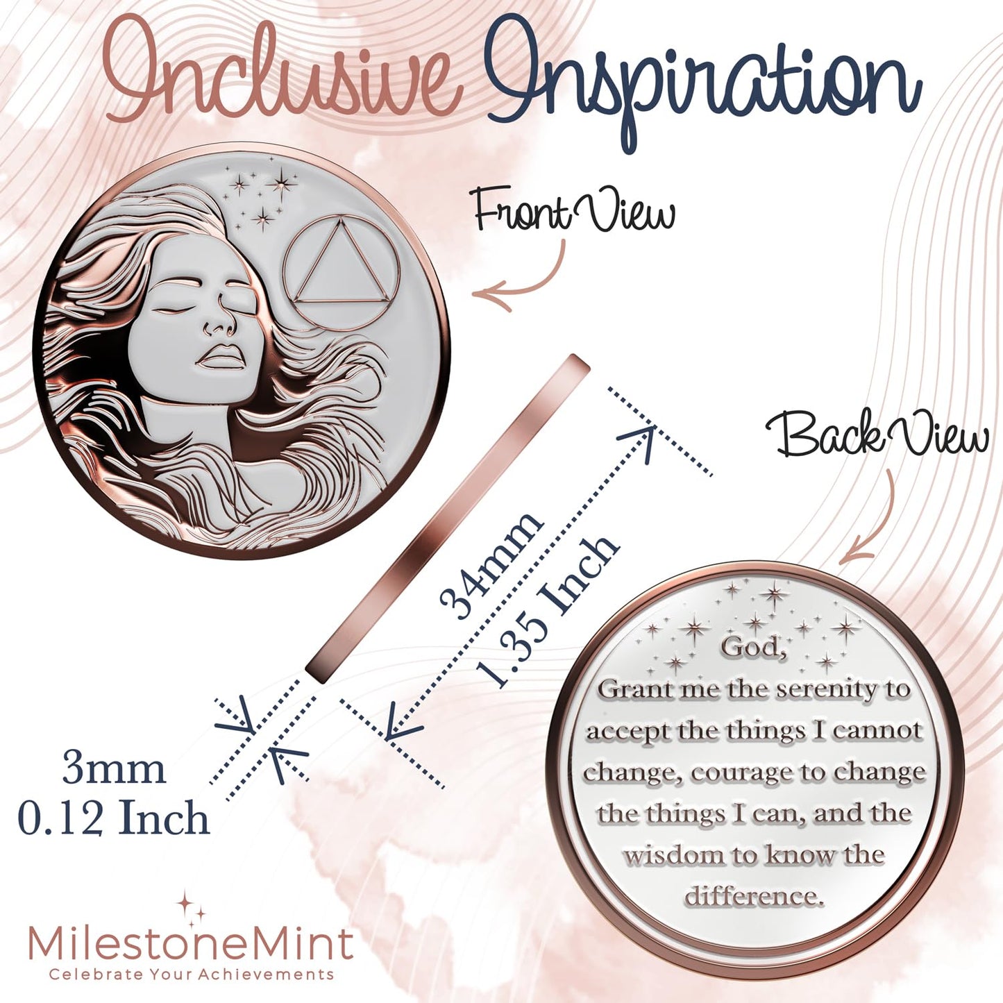Woman's Serenity Token Sobriety Coin Gift Set Rose Gold