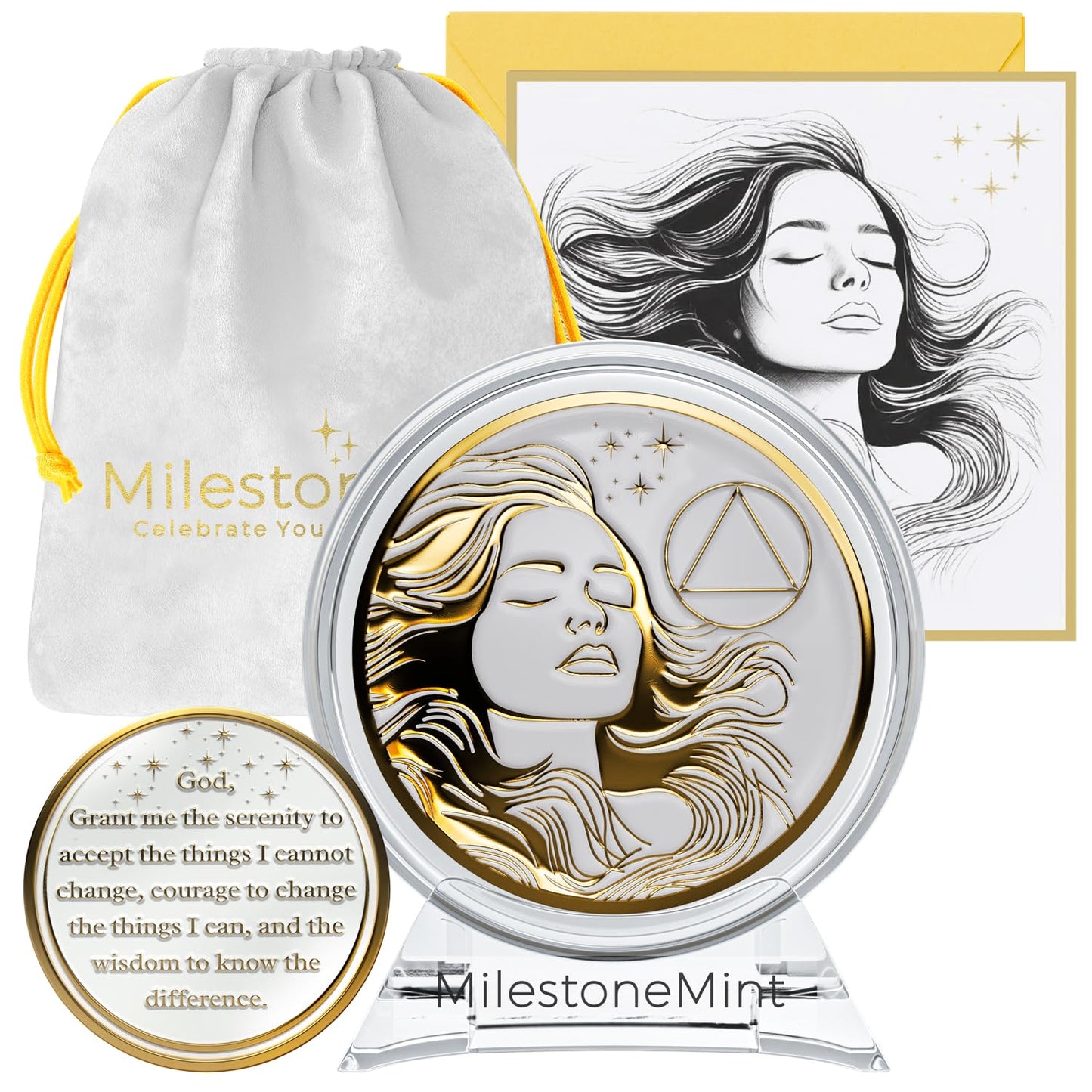 Woman's Serenity Token Sobriety Coin Gift Set - Gold