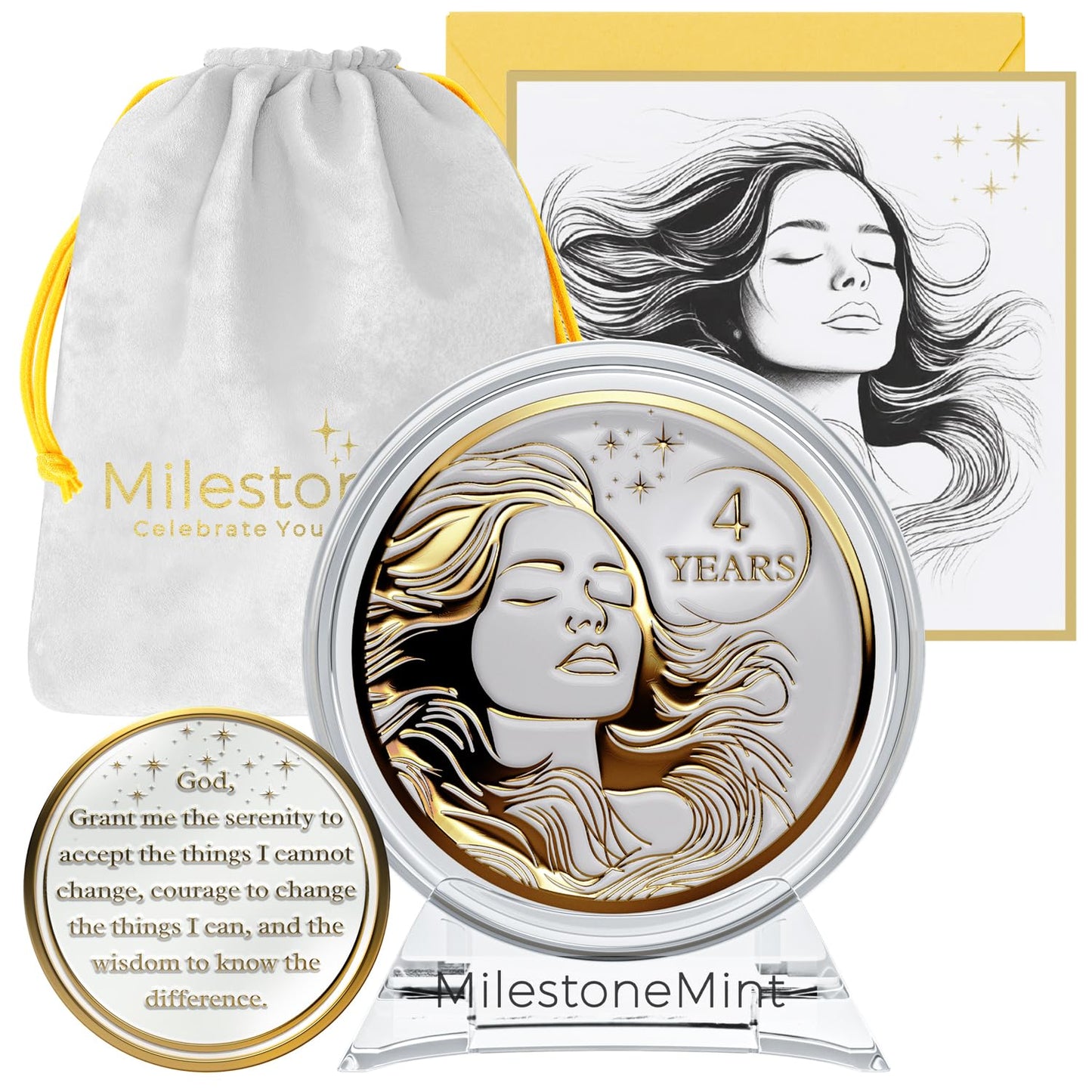 Woman's Serenity Token Sobriety Coin Gift Set - Gold