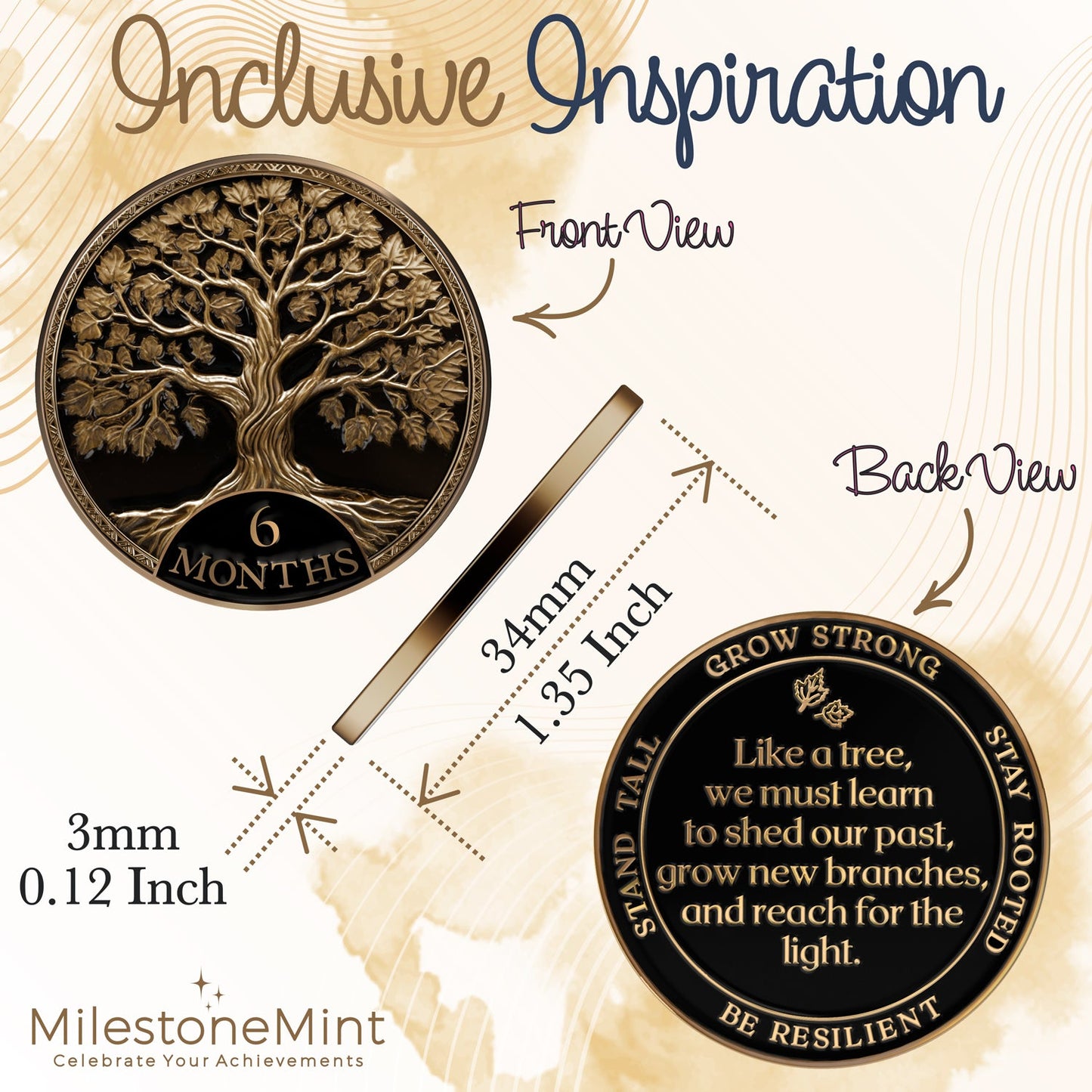 Tree of Life Affirmation Sobriety Coin Gift Set - Antique Gold