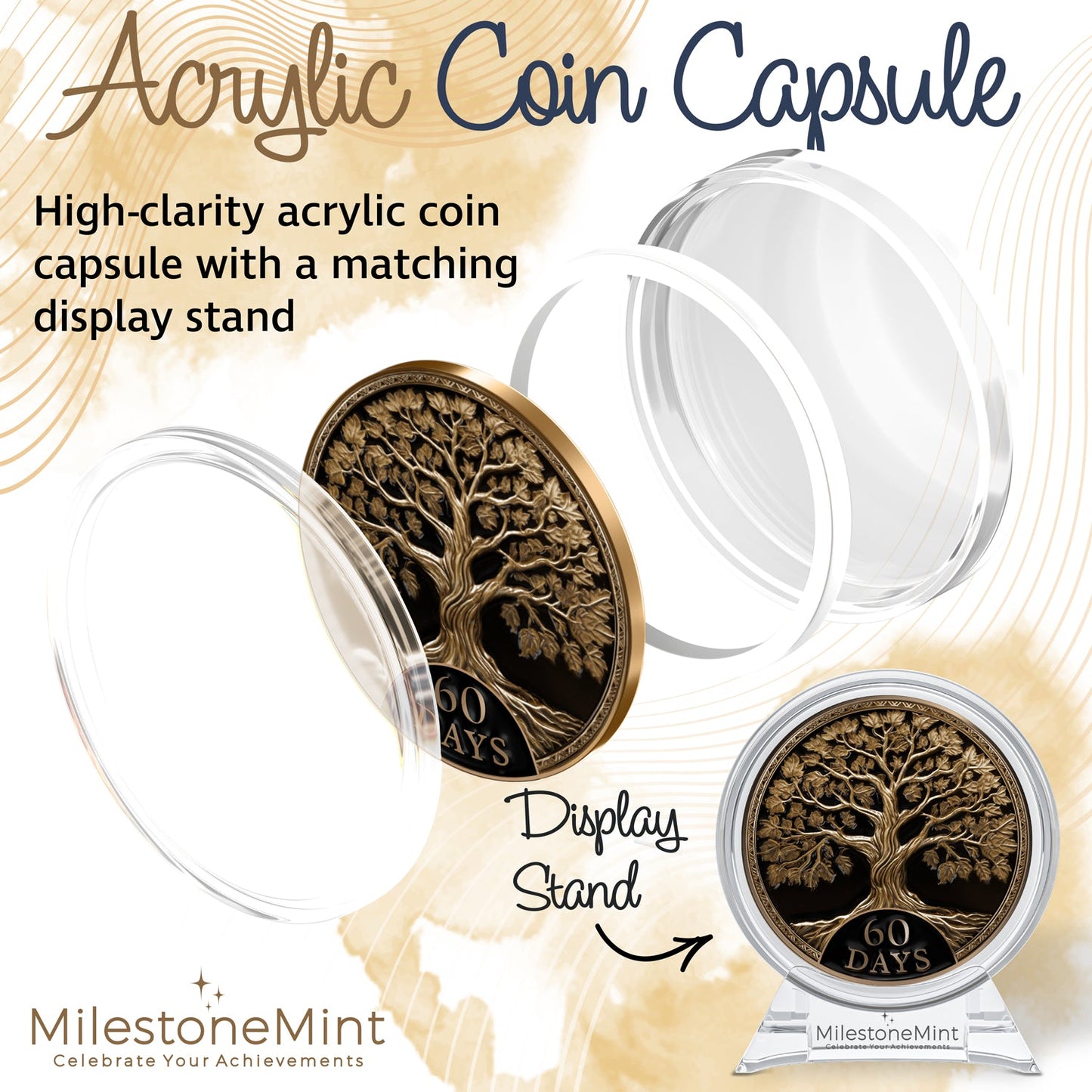 Tree of Life Affirmation Sobriety Coin Gift Set - Antique Gold