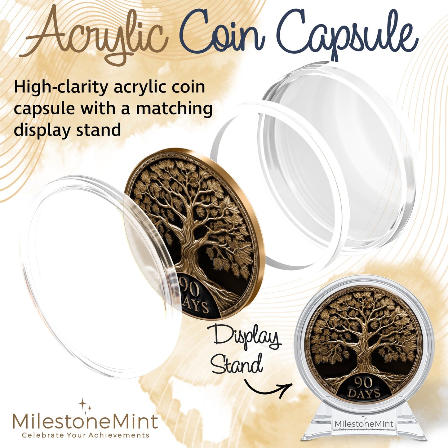 Tree of Life Affirmation Sobriety Coin Gift Set - Antique Gold
