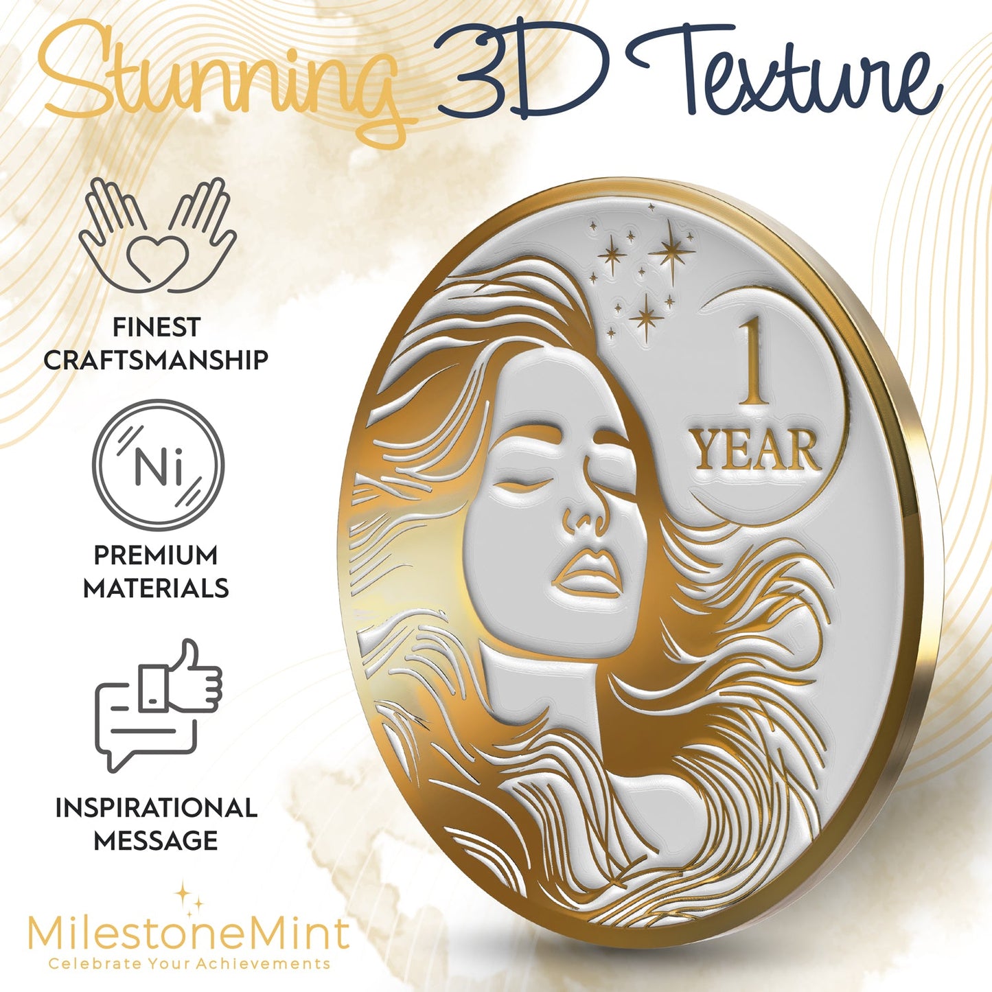 Woman's Serenity Token Sobriety Coin Gift Set - Gold