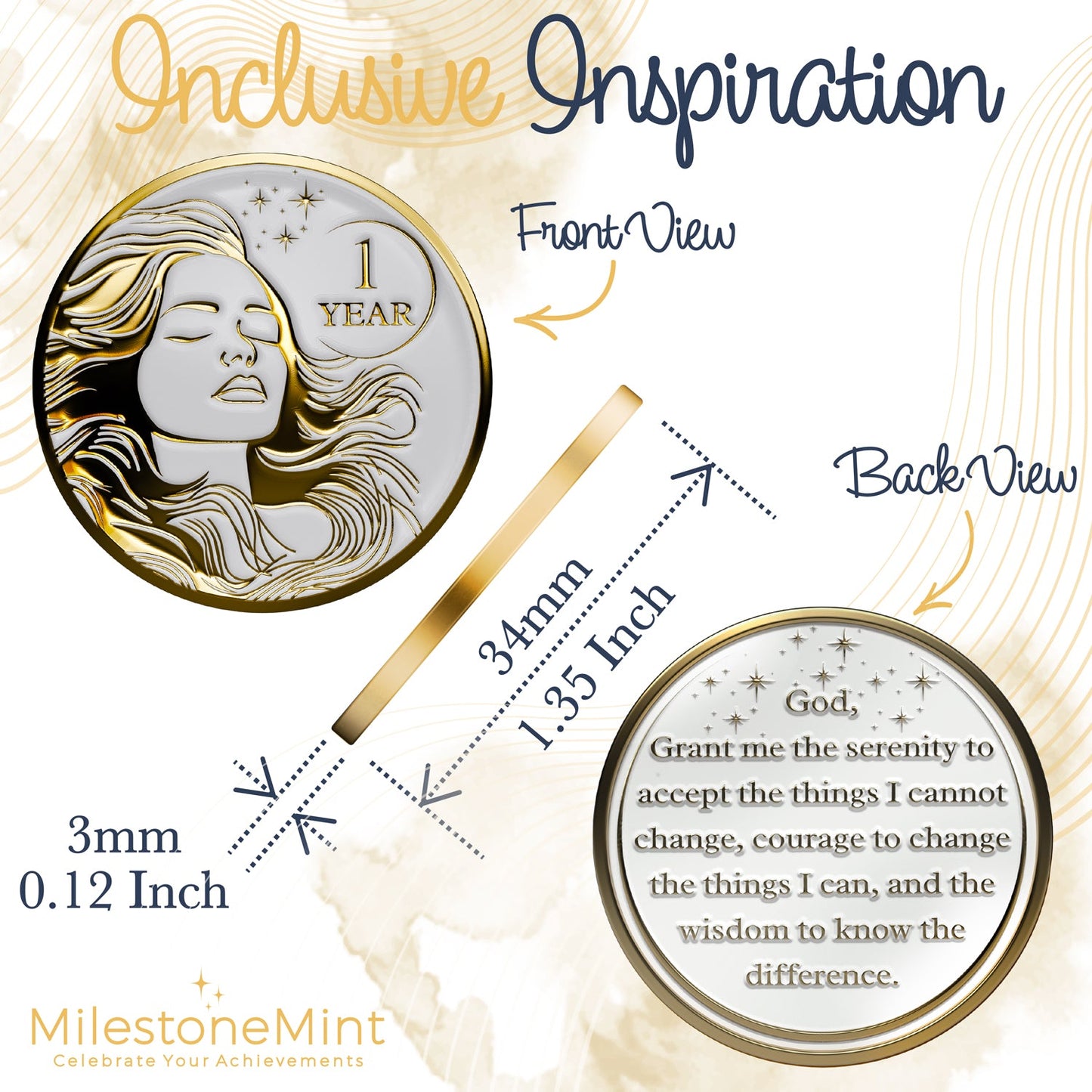 Woman's Serenity Token Sobriety Coin Gift Set - Gold