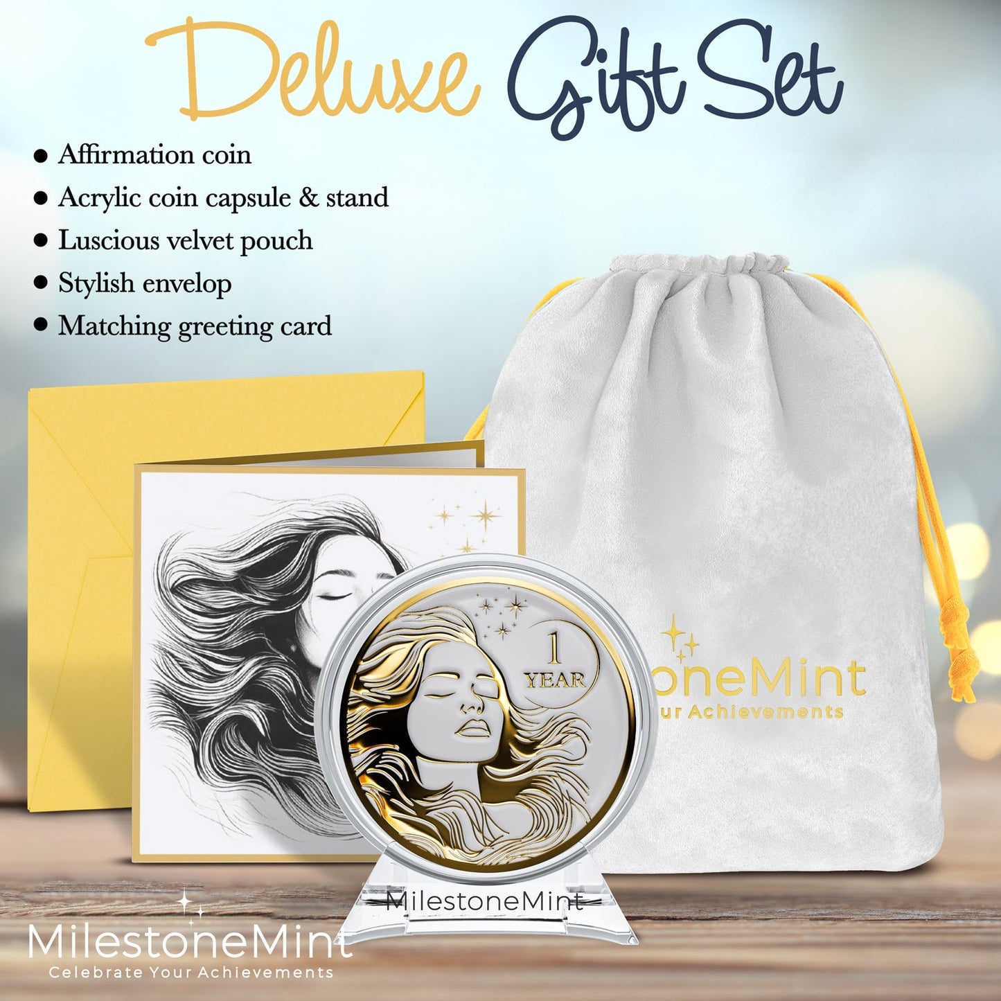 Woman's Serenity Token Sobriety Coin Gift Set - Gold