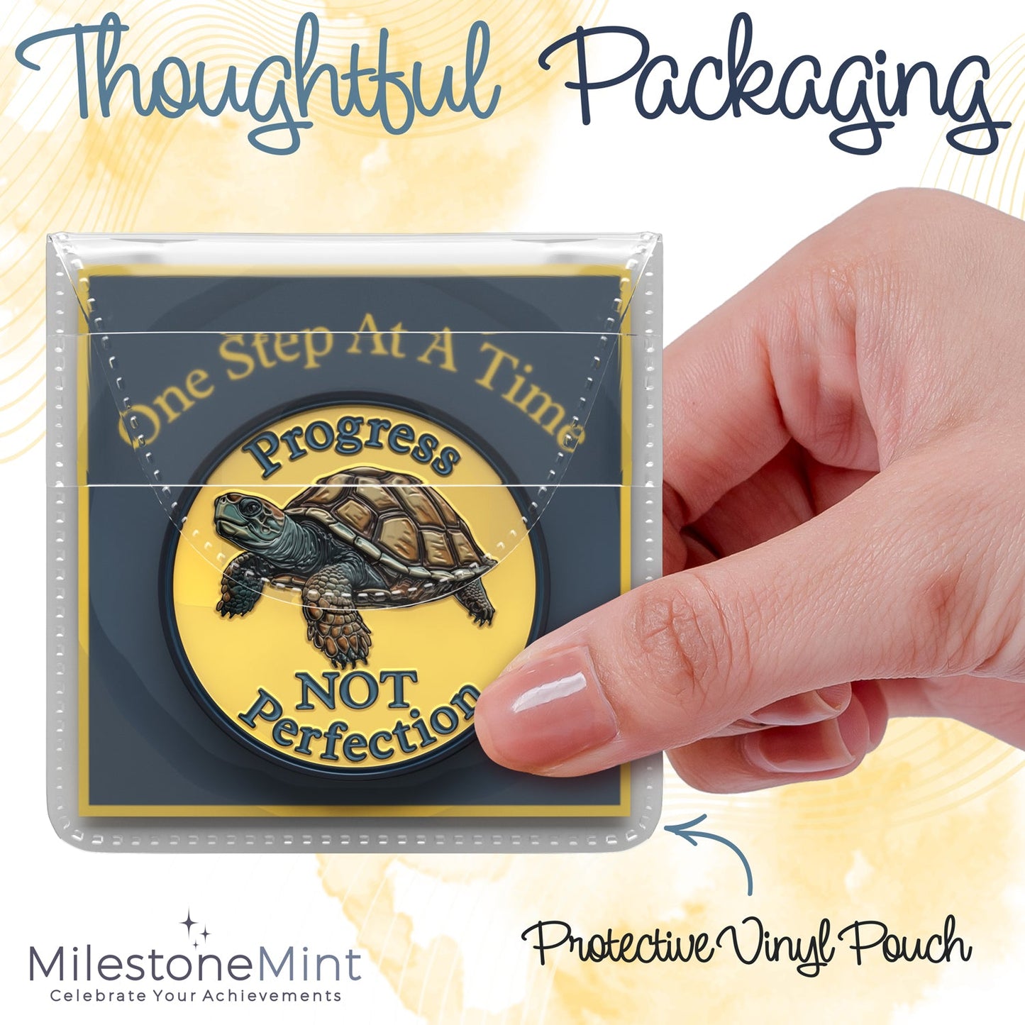 3D Turtle Design Affirmation Sobriety Coin