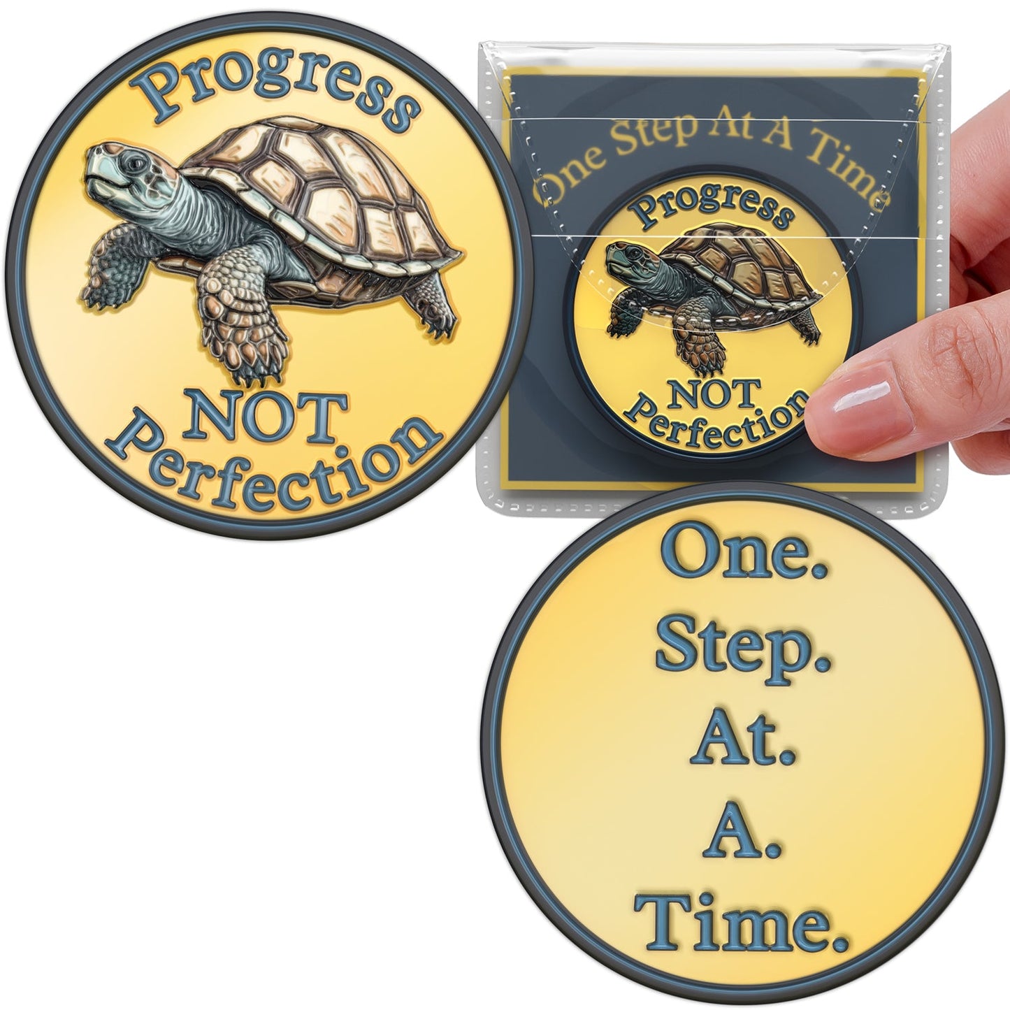 3D Turtle Design Affirmation Sobriety Coin