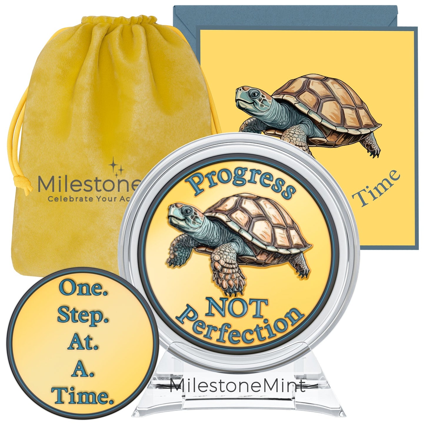 3D Turtle Design Affirmation Sobriety Coin