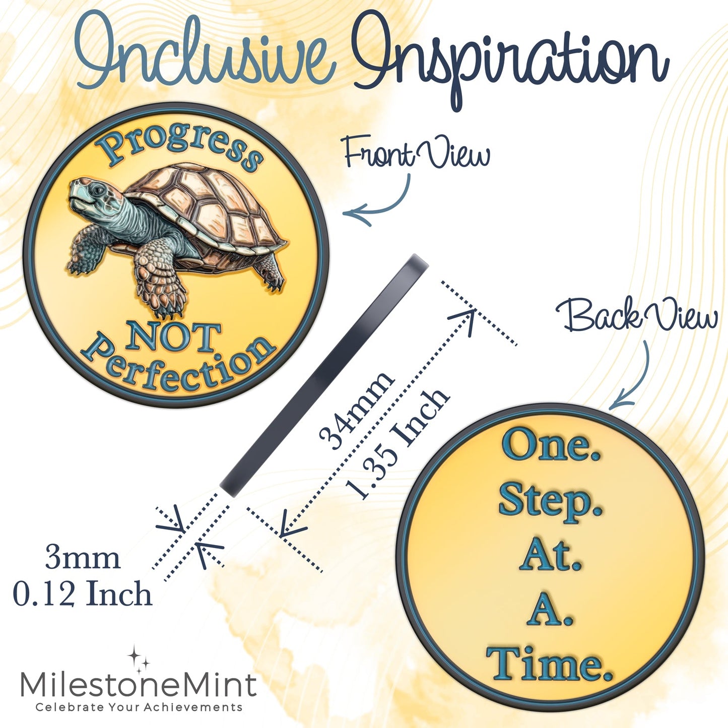 3D Turtle Design Affirmation Sobriety Coin