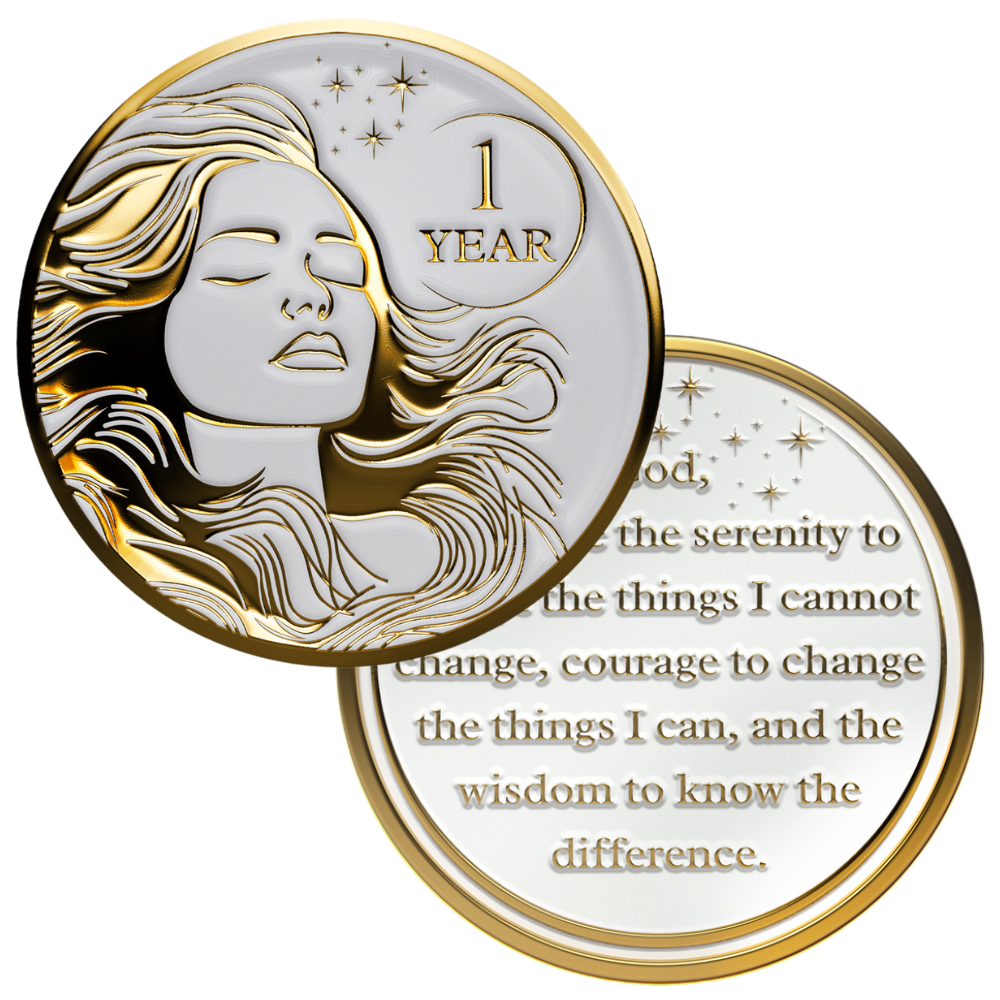 Woman's Serenity Token Sobriety Coin Gift Set - Gold