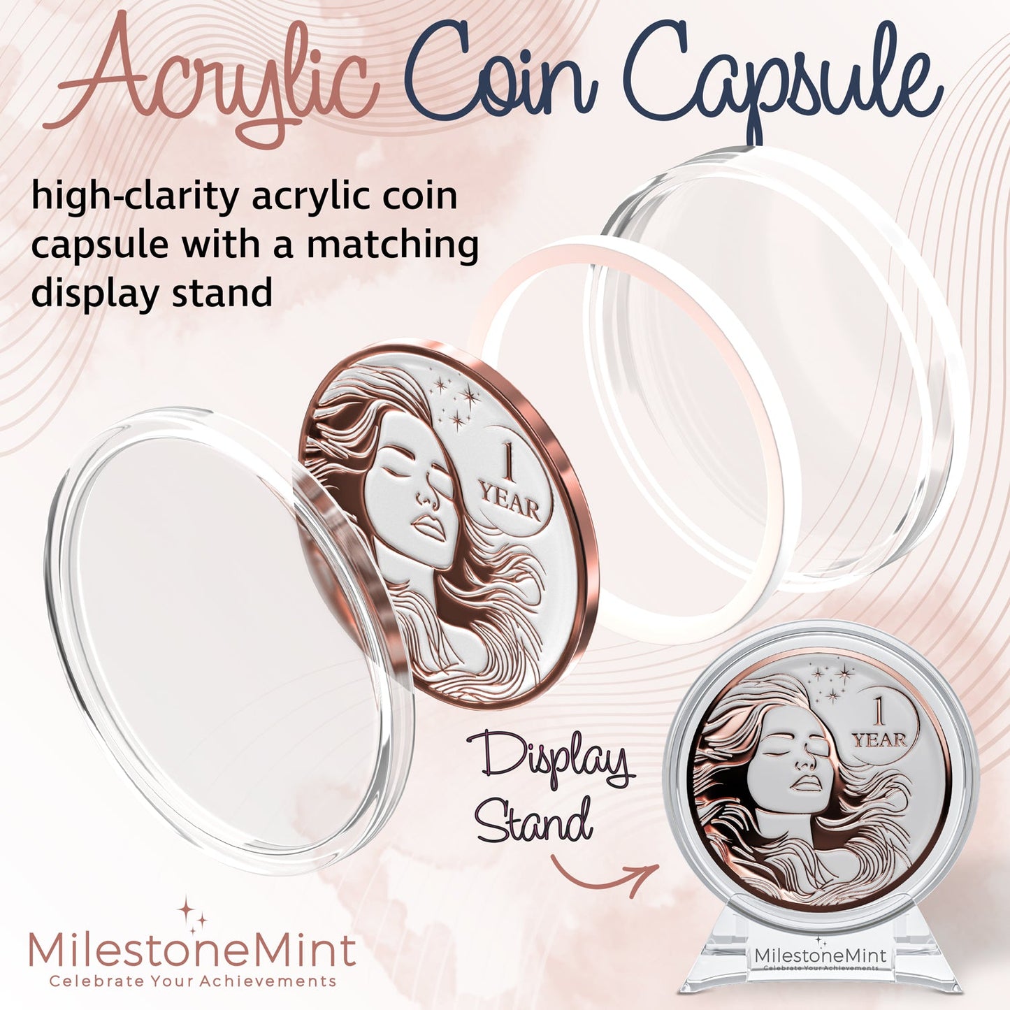 Woman's Serenity Token Sobriety Coin Gift Set Rose Gold