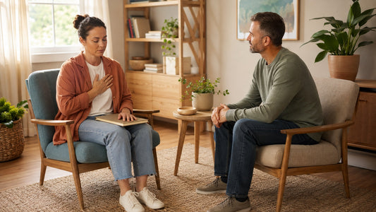 a man and woman sitting in chairs