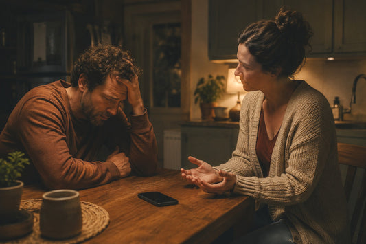 a man sitting across the table from a woman
