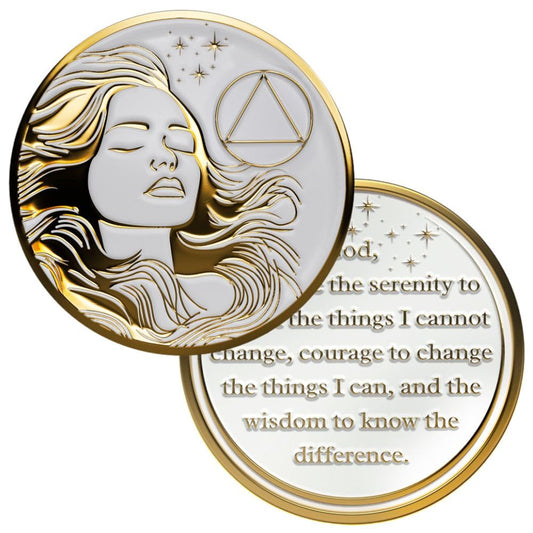 Woman's Serenity Token Sobriety Coin Gift Set - Gold