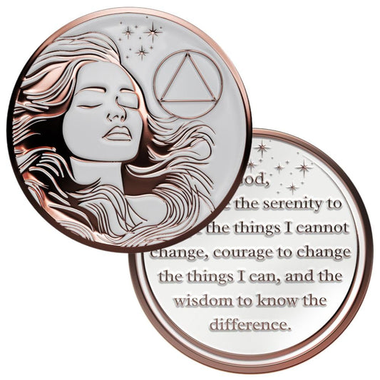 Woman's Serenity Token Sobriety Coin Gift Set Rose Gold