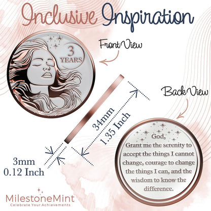 Woman's Serenity Token Sobriety Coin Gift Set Rose Gold
