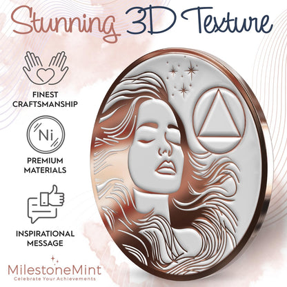 Woman's Serenity Token Sobriety Coin Gift Set Rose Gold