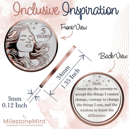 Woman's Serenity Token Sobriety Coin Gift Set Rose Gold