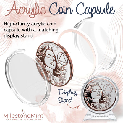 Woman's Serenity Token Sobriety Coin Gift Set Rose Gold