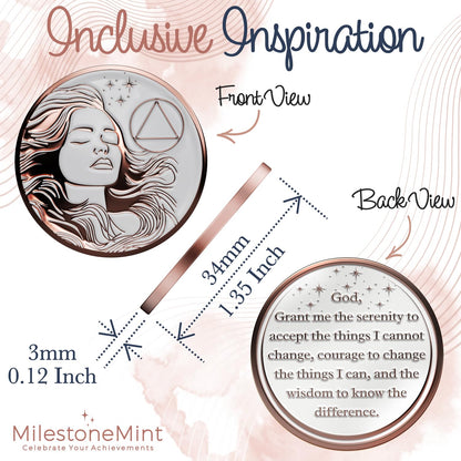 Woman's Serenity Token Sobriety Coin Gift Set Rose Gold