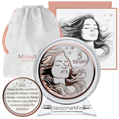 Woman's Serenity Token Sobriety Coin Gift Set Rose Gold