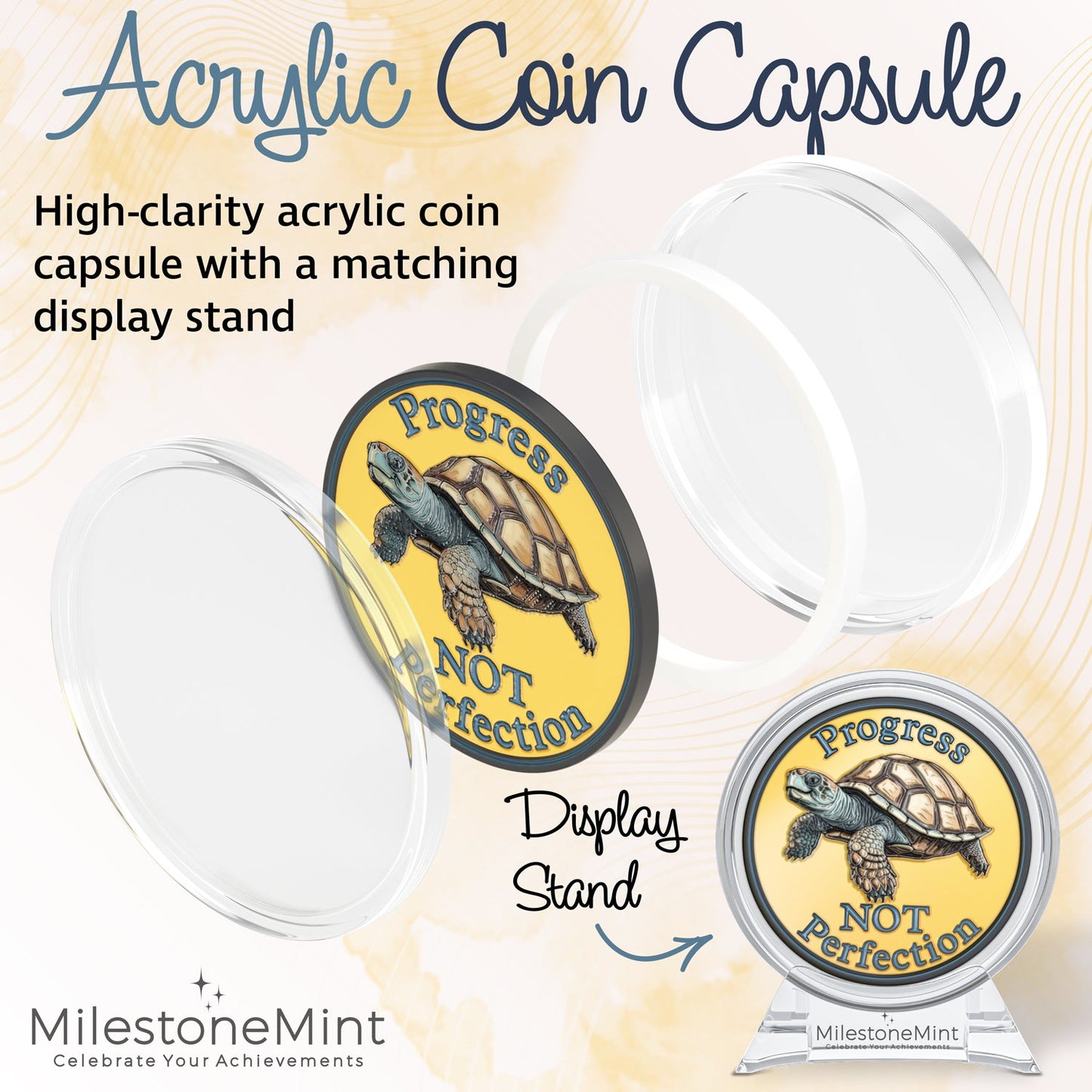 3D Turtle Design Affirmation Sobriety Coin