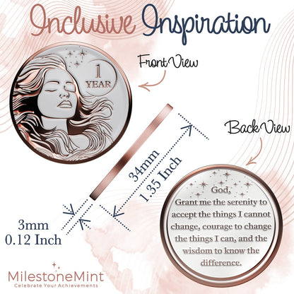 Woman's Serenity Token Sobriety Coin Gift Set Rose Gold